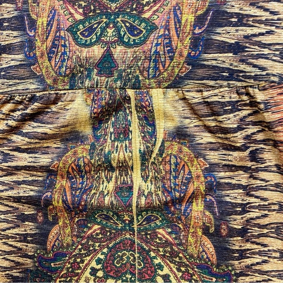 Dressbarn Boho Peasant Puff Sleeve Blouse Keyhole Aztec Southwestern Print Lace - Picture 10 of 13